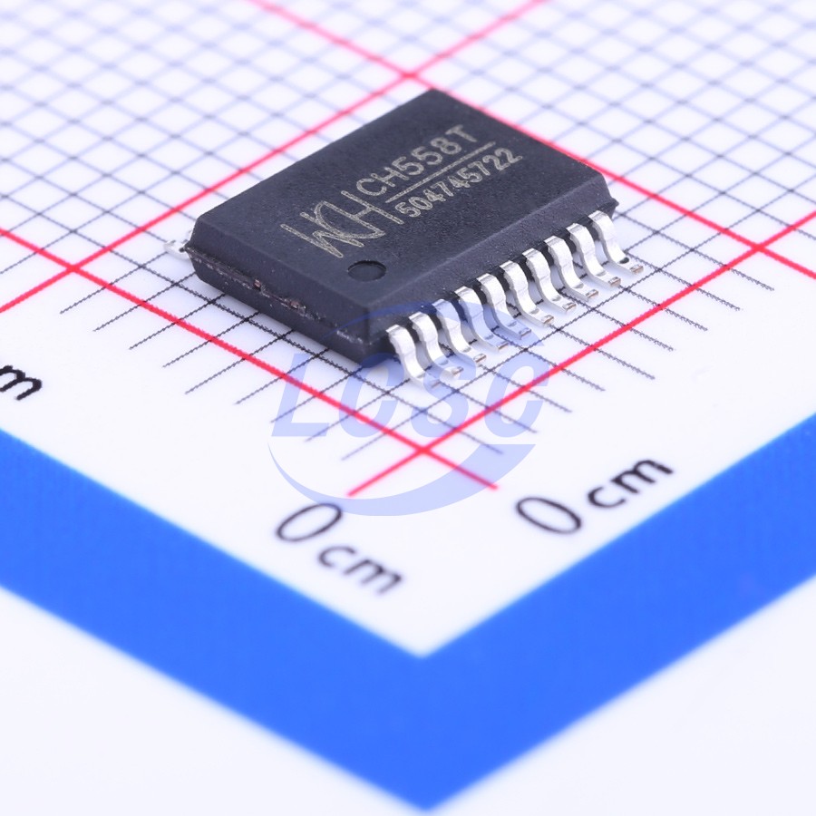 CH558T The CH558T is an 8-bit microprocessor from WCH, operating at up to 56MHz. It features 35KB of flash program memory and 45 I/O pins.