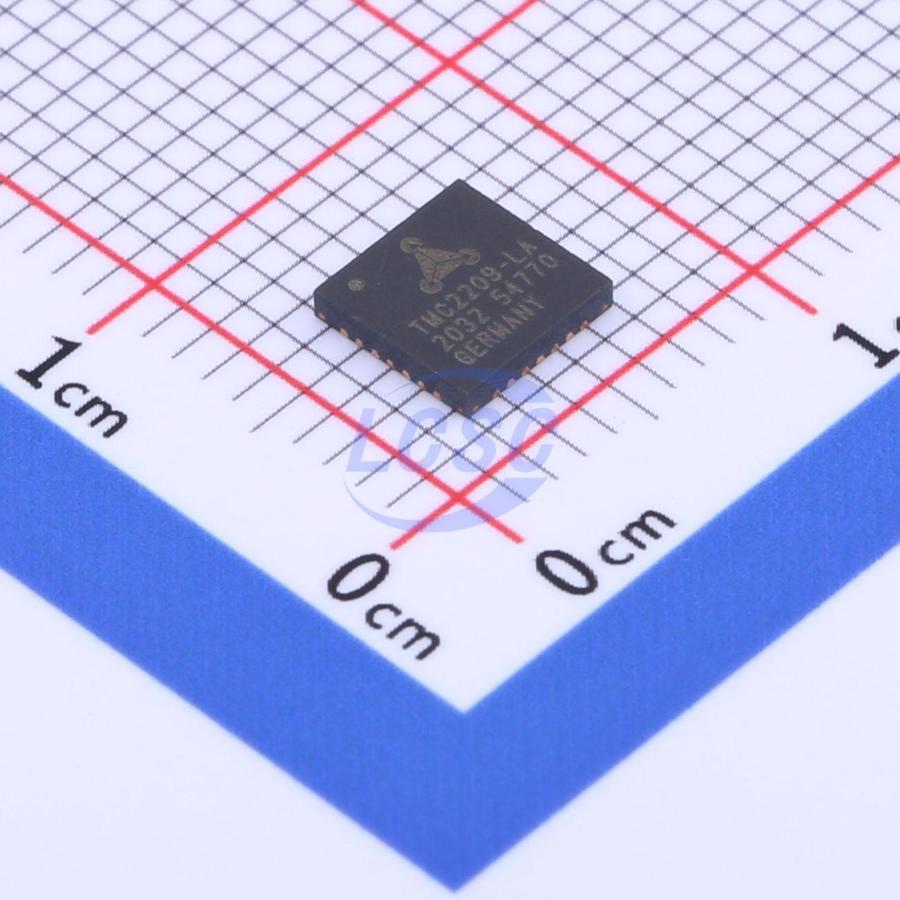TMC2209-LA-T The TMC2209-LA-T is an ultra-silent motor driver IC for two-phase stepper motors. It supports coil currents up to 2.8A peak and operates within a voltage range of 4.75 to 29V DC.