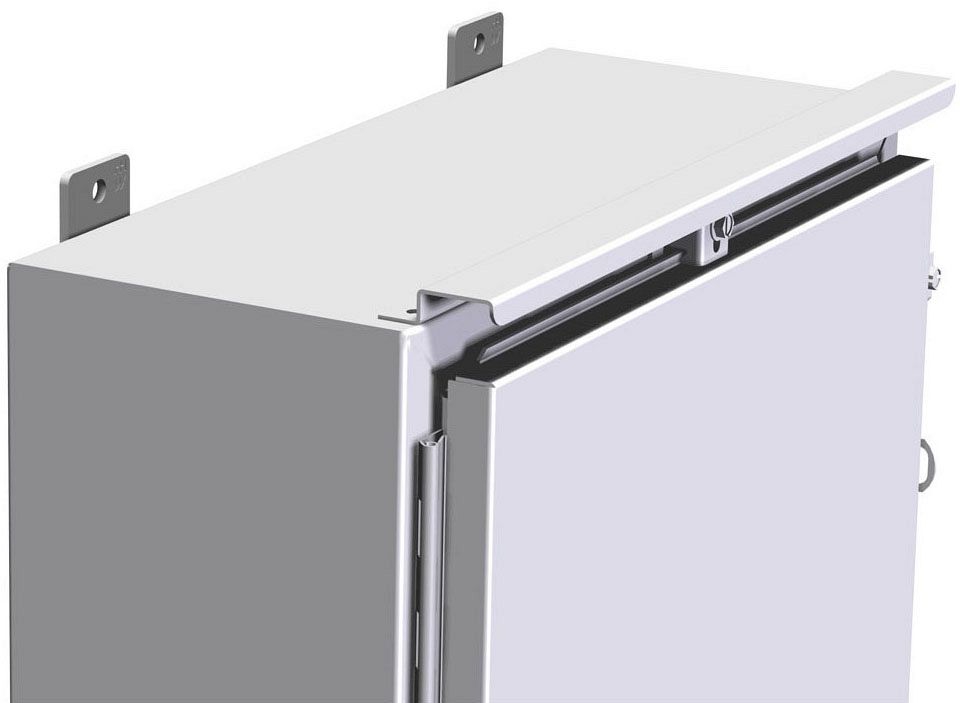 LG The HAMMOND MFG. CO. DK16LG is a drip shield kit designed for 16" wide enclosures. It is constructed from steel with a light gray finish.