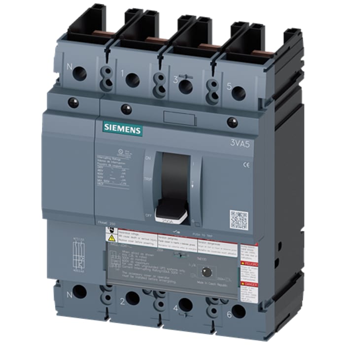 3VA5280-6ED41-2AA0 The Siemens SENTRON 3VA5280-6ED41-2AA0 is a 4-pole molded case circuit breaker with an 80A current rating and a 65kA breaking capacity. It features a fixed mounting type and is rated for 690V AC.