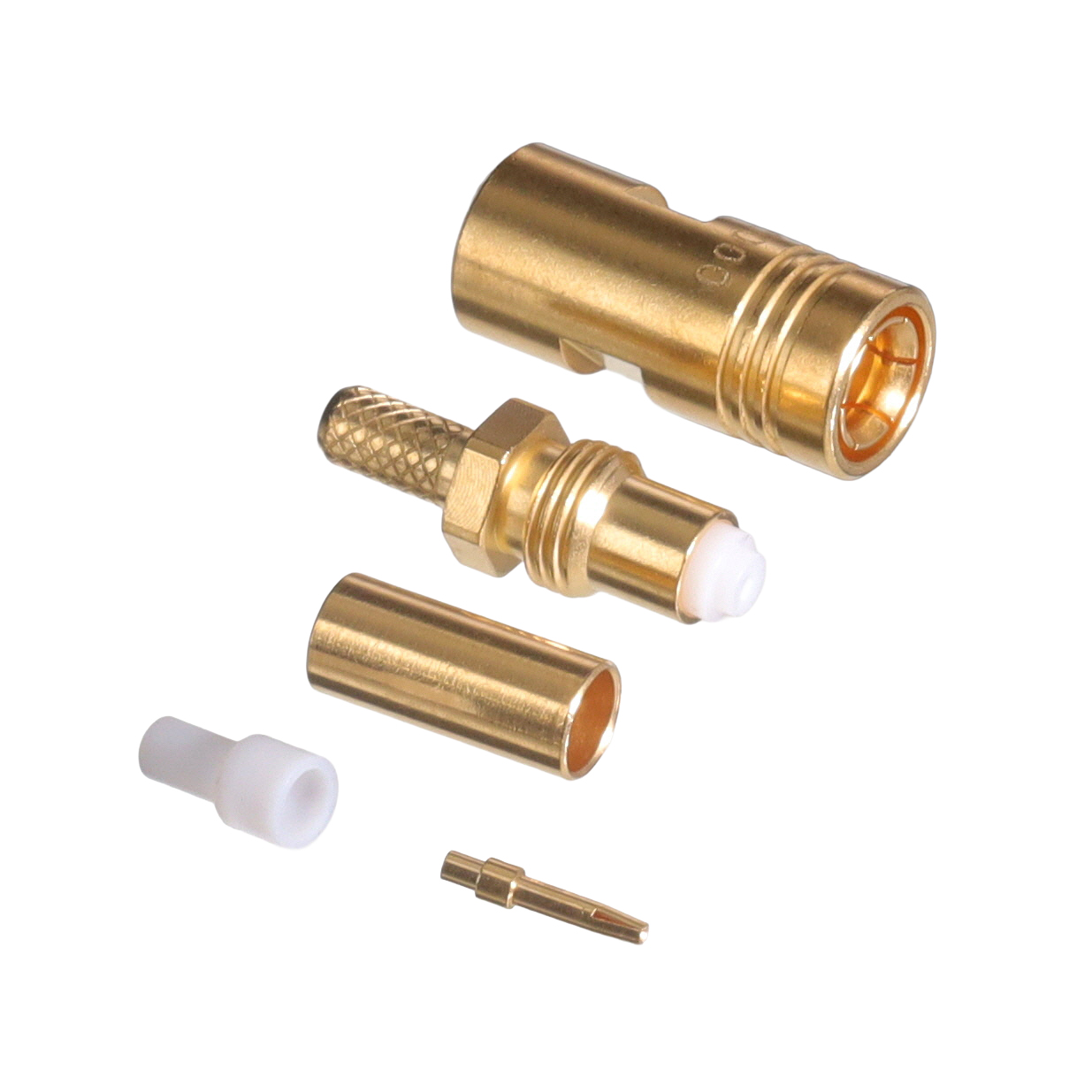 R114075000W Radiall R114075000W is an SMB straight plug, female socket coaxial connector with crimp termination. It features 50 Ohm impedance, 4 GHz frequency rating, and snap-on fastening.