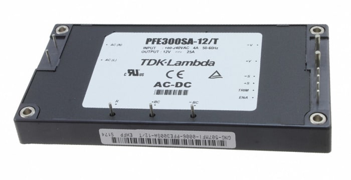 PFE300SA-48 The TDK-Lambda PFE300SA-48 is a switching power supply with a 48V DC output, 6.3A current, and 302W power. It operates from an 85-265V AC input.