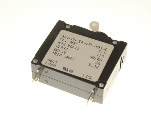 AA1-B0-24-475-1B1-C The Littelfuse Inc. AA1-B0-24-475-1B1-C is a single pole circuit breaker designed for panel mounting. It features a 7.5A current rating and a 277V voltage rating.