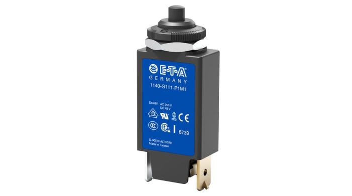 1140-G151-P7M1-12A The E-T-A 1140-G151-P7M1-12A is a single-pole thermal circuit breaker designed for panel mounting. It features a 12A current rating and a push-to-reset actuator.
