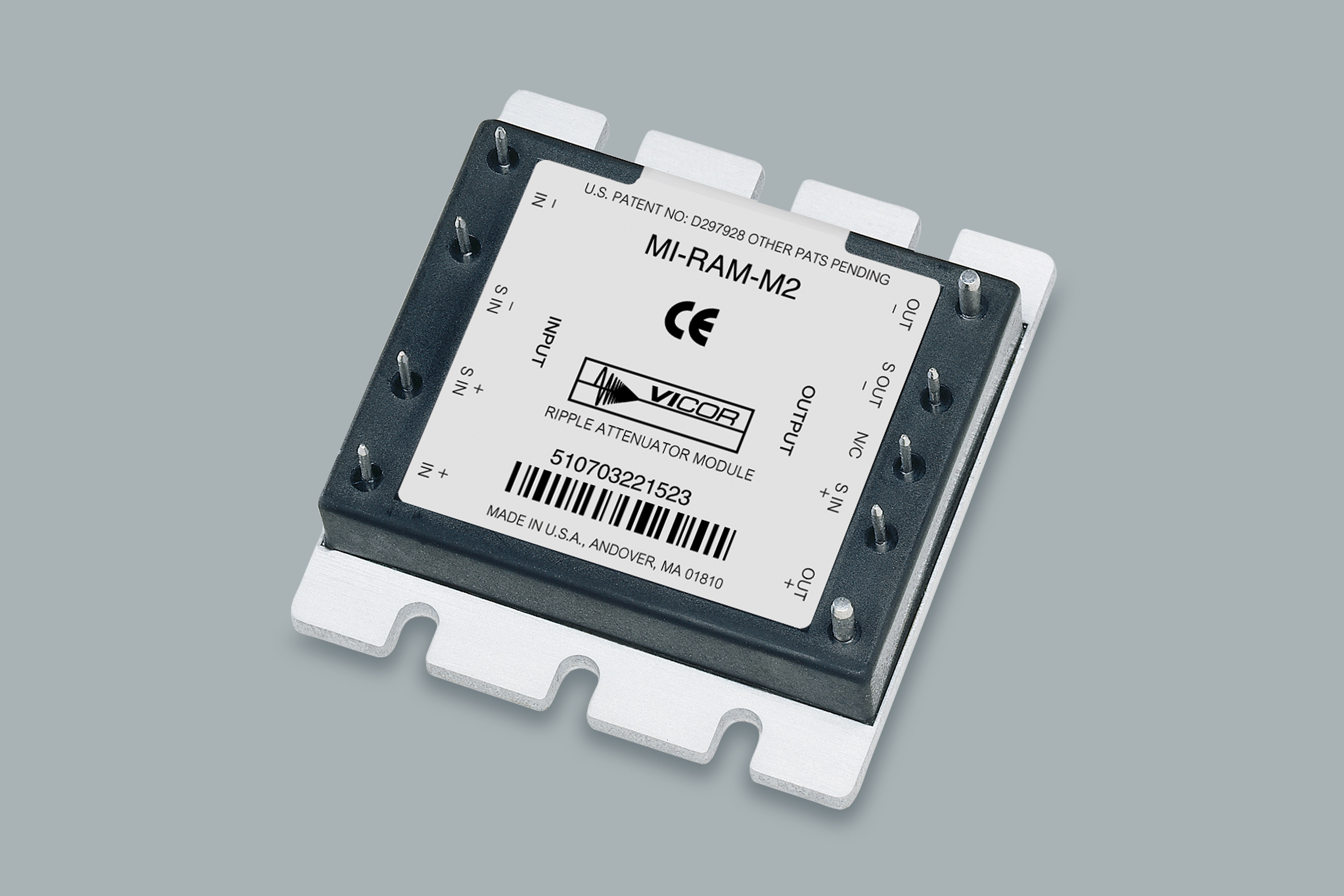 MI-RAM-M1-S The Vicor MI-RAM-M1-S is a rugged output ripple attenuator module designed for applications requiring extremely low-noise outputs. It reduces ripple and switching noise to less than 10mVP-P.