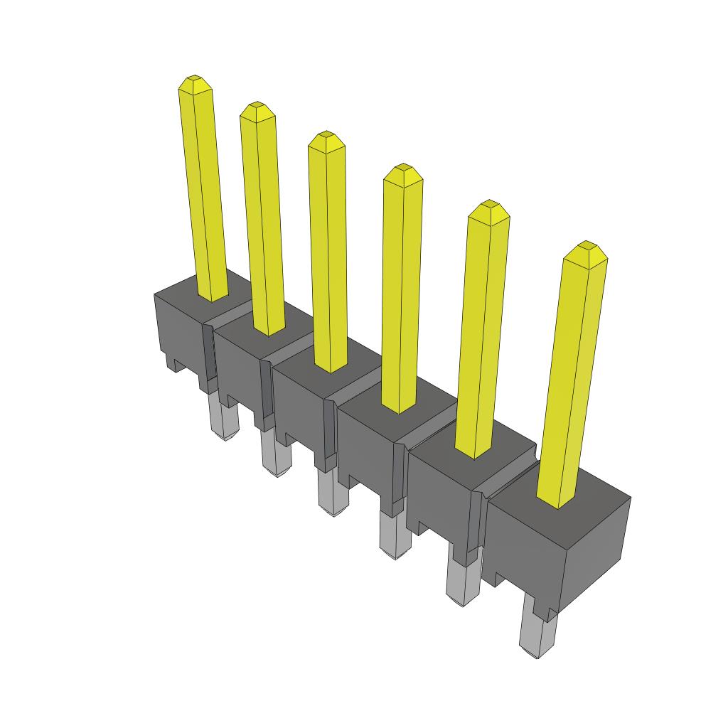 HTSW-106-24-F-S The HTSW-106-24-F-S is a 6-position unshrouded male pin header from Samtec with 2.54mm pitch. It features through hole mounting and tin plated phosphor bronze contacts.
