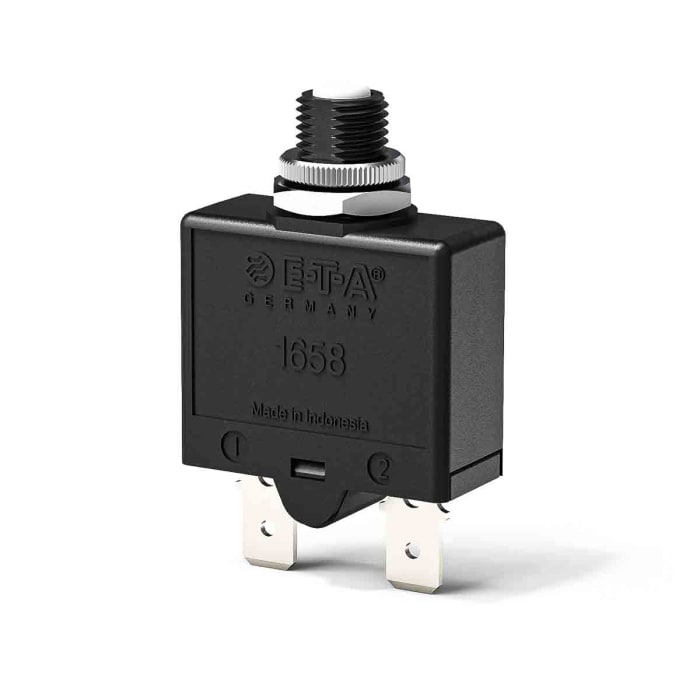 1658-G21-02-P10-6A The E-T-A 1658-G21-02-P10-6A is a 1-pole thermal circuit breaker designed for panel mounting. It features a 6A current rating and supports up to 240V AC or 28V DC.
