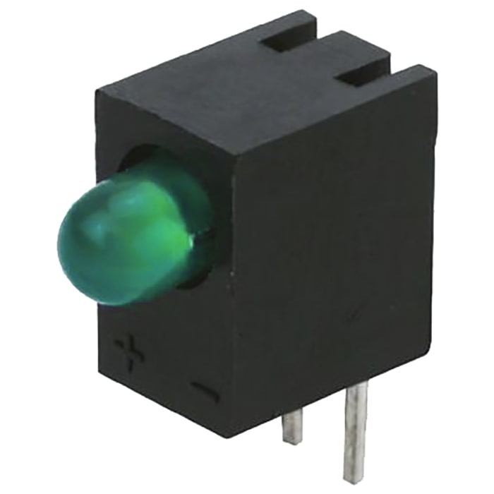 L-93A8EWP/1GD/TG-0L The Kingbright L-93A8EWP/1GD/TG-0L is a single-color, green PCB LED indicator designed for right-angle mounting. It features a 3 mm (T-1) diffused lens and operates at a minimum supply voltage of 2.5V.