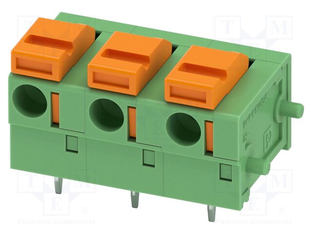 FFKDSA/H1-7.62 The Phoenix Contact FFKDSA/H1-7.62 is a PCB terminal block with a 17.5A current rating and 630V voltage rating. It features 3 positions and a spring clamp electrical mounting.
