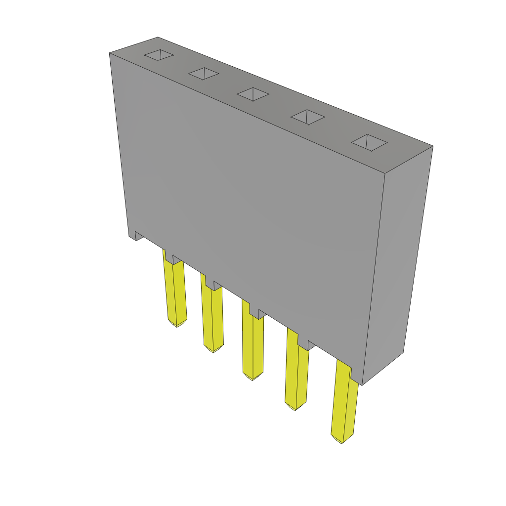 SSQ-105-02-S-S The Samtec Inc. SSQ-105-02-S-S is a 5-position socket strip receptacle with a 0.100 inch pitch. It features Gold/Tin plating and through-hole termination.