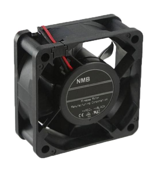 06025SA-24M-AA-D0 DC axial fan, 60mm x 25mm, rated 24 VDC. Delivers 19.8 CFM at 4000 RPM with 27.5 dB noise level.
