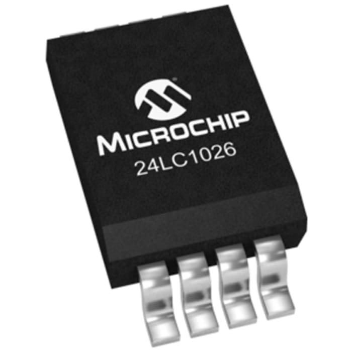 24LC1026-I/SN The Microchip 24LC1026-I/SN is a 1024kB EEPROM featuring an I2C serial interface and an 8-pin SOIC package. It operates within a supply voltage range of 2.5V to 5.5V.