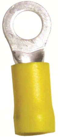 FND1210-9 Ring terminal with 12-10 AWG wire gauge and 3/8 inch stud size.