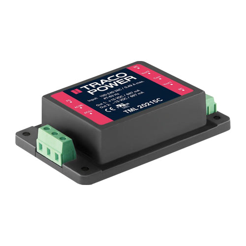 TML 20103C The Traco Power TML 20103C is an enclosed AC/DC converter with a 3.3Vdc output and 4.5A maximum current. It provides 14W of power and features a universal AC input range.