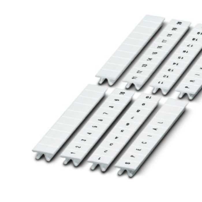 1050017:0431 This Phoenix Contact ZB5 Series marker strip is made of white polyamide and is designed for use with terminal blocks. It is RoHS3 compliant.