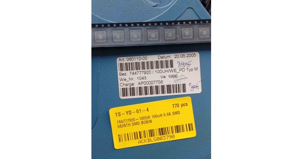 744777920-100UH The WÜRTH 744777920-100UH is an SMD inductor. It features RoHS3 compliance and an MSL 1 rating.