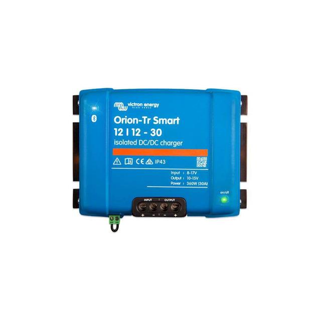 ORI121236120 The Victron Energy ORI121236120 is an enclosed DC DC converter with a 10V-17V input range and a 12.2V, 30A output. It offers 366W of power with 87% efficiency.