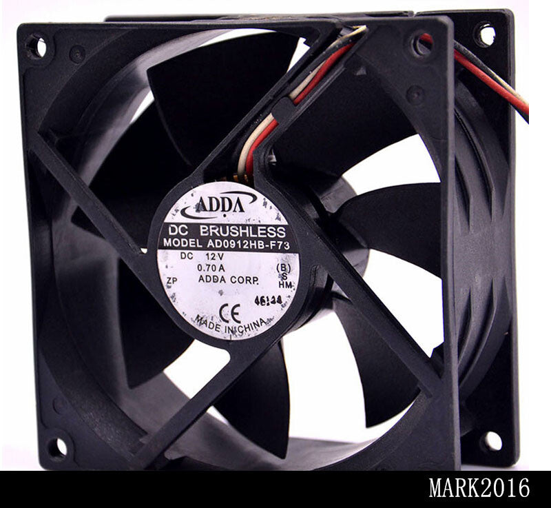 AD0912HB-F73 The ADDA AD0912HB-F73 is a DC Brushless Fan with a 12V operating voltage and 0.7A current. It measures 92x92x38mm and has 3 lines.
