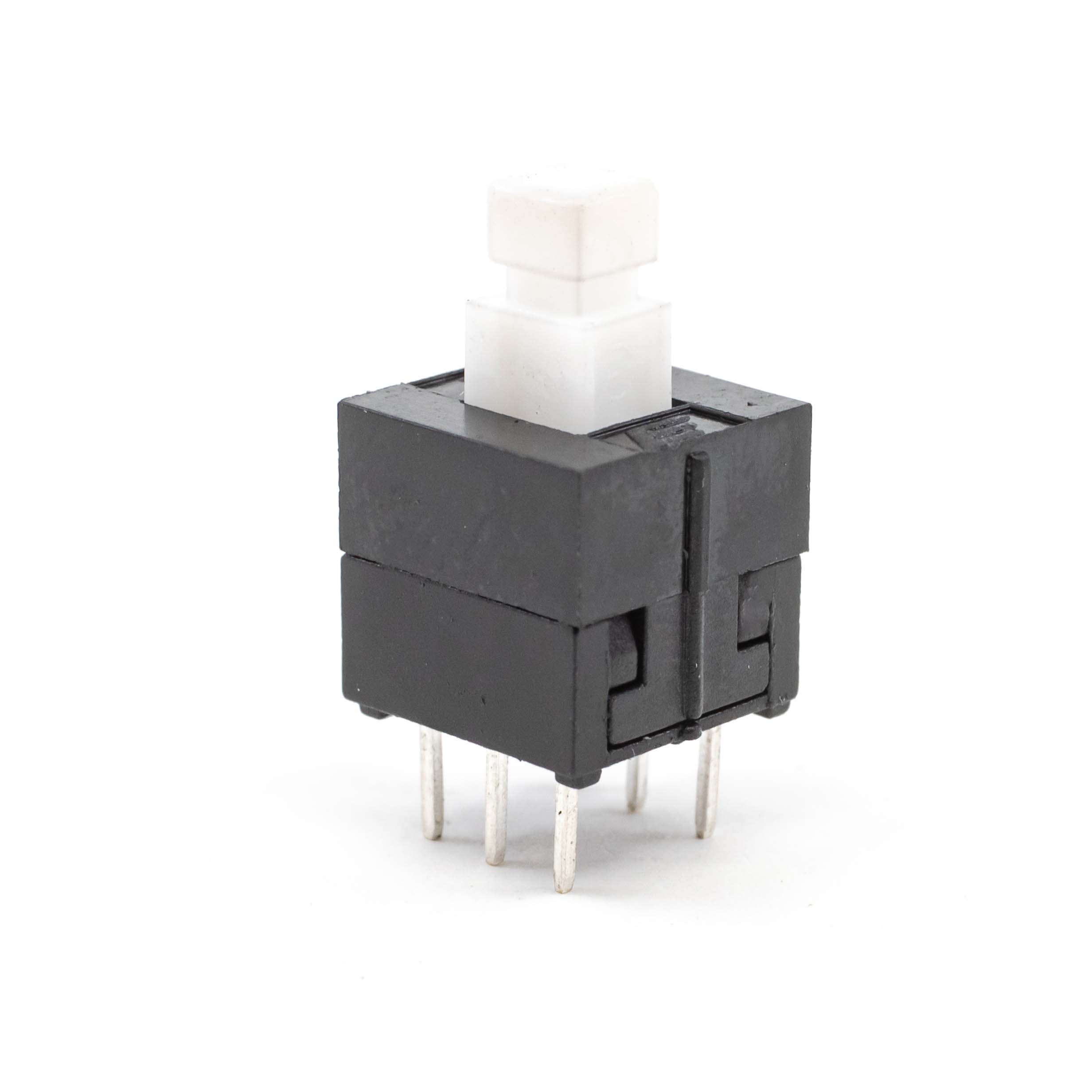 TL2201EEYA The E-Switch TL2201EEYA is a subminiature pushbutton switch with a DPDT circuit, rated for 100mA at 30VDC. It features PC Pin termination and through-hole mounting.