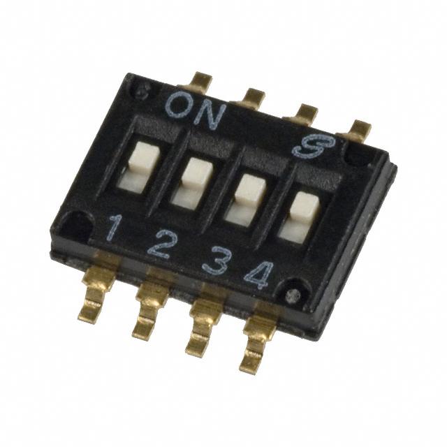 97C04S The Grayhill Inc. 97C04S is a 4-position DIP switch featuring an SPST circuit and a 25mA current rating at 24VDC. It is designed for surface mounting with gull wing termination.