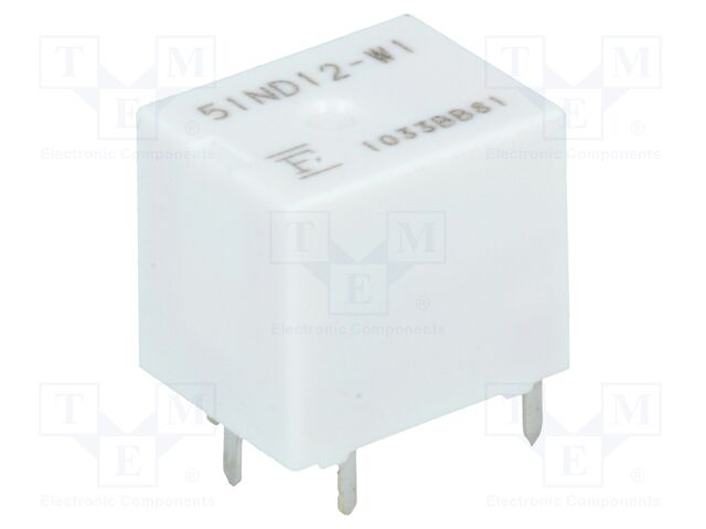 FBR51ND12-W1 The FCL Components FBR51ND12-W1 is a miniature electromagnetic relay featuring a 12V DC coil and a maximum contact current rating of 35A. It has an SPDT contact configuration and is designed for PCB mounting.