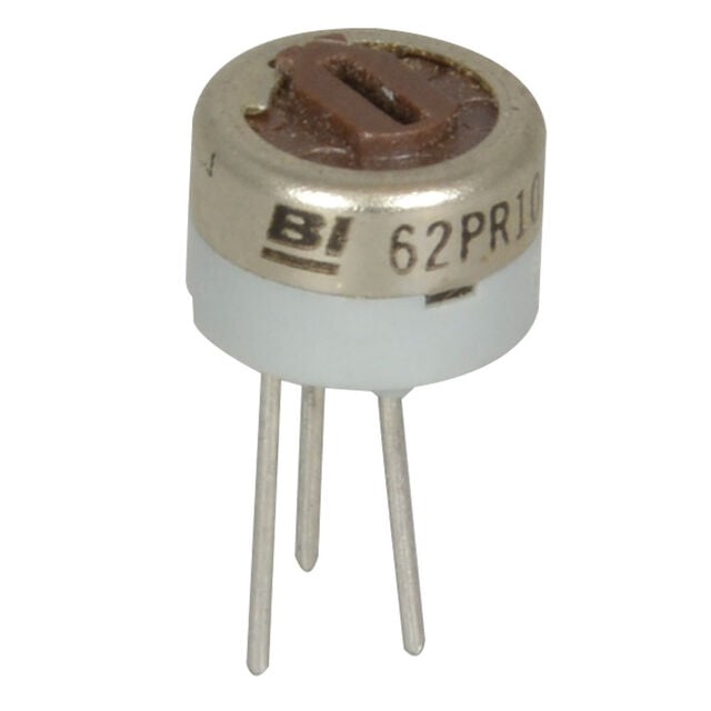 82PR100K The 82PR100K is a 100 kOhm cermet trimmer potentiometer with a power rating of 0.5W and tolerance of ±10%. It features top adjustment and through-hole mounting.