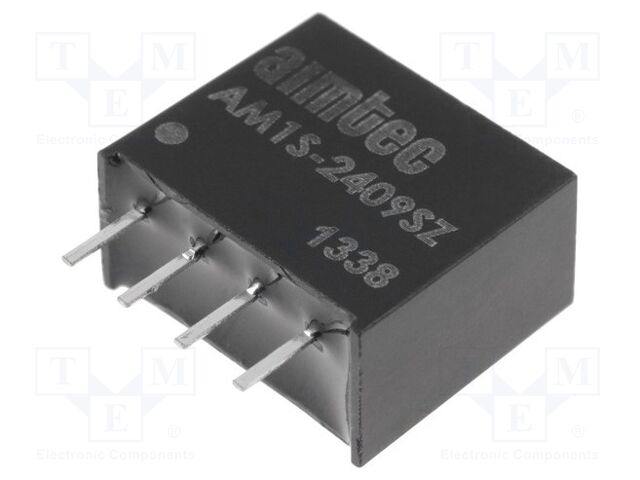 AM1S-2409SZ The AM1S-2409SZ is a 1W isolated DC-DC converter from Aimtec with a 9V output. It features a wide input range of 21.6V to 26.4V and is housed in a compact 4-SIP through-hole package.