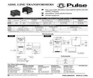B2064T The Pulse Electronics B2064T is a telecom transformer designed for surface mount applications. It operates within a temperature range of -40 to 85 °C.