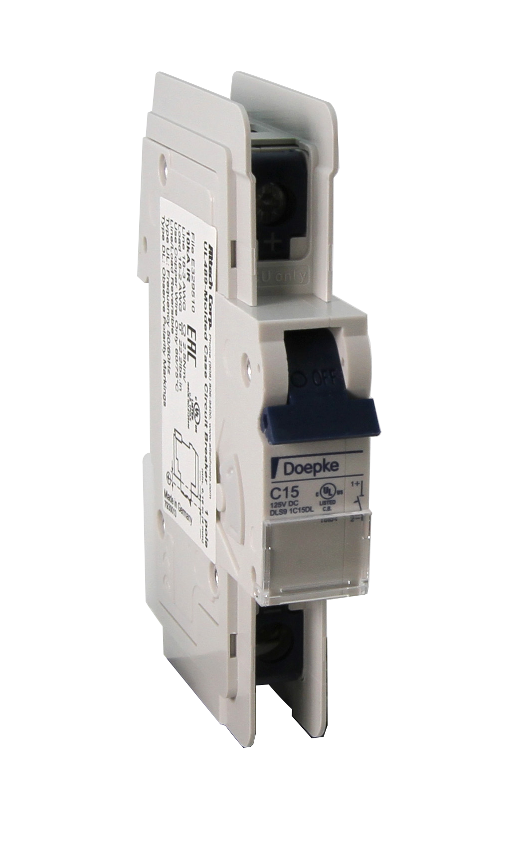 1D50DL The Altech Corporation 1D50DL is a 1-pole, 50A, 125V DC circuit breaker with a thermal magnetic trip mechanism. It is designed for DIN rail mounting.