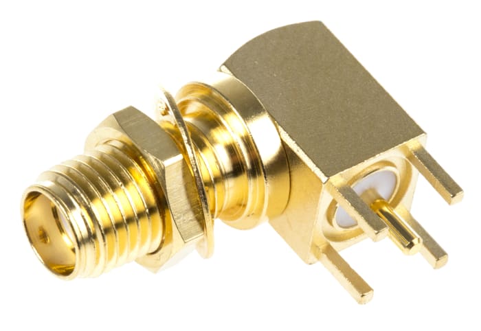 J01151A0201 The Telegartner J01151A0201 is a female SMA connector designed for printed circuit boards. It features a 50 Ohm impedance and a right-angle orientation.