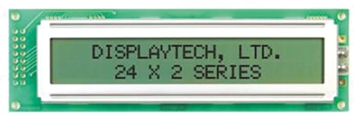 242A-BC-BC The Displaytech 242A-BC-BC is an alphanumeric LED LCD monochrome display featuring a 2 x 24 character matrix with yellow illumination on a green background. It utilizes a parallel interface for communication.