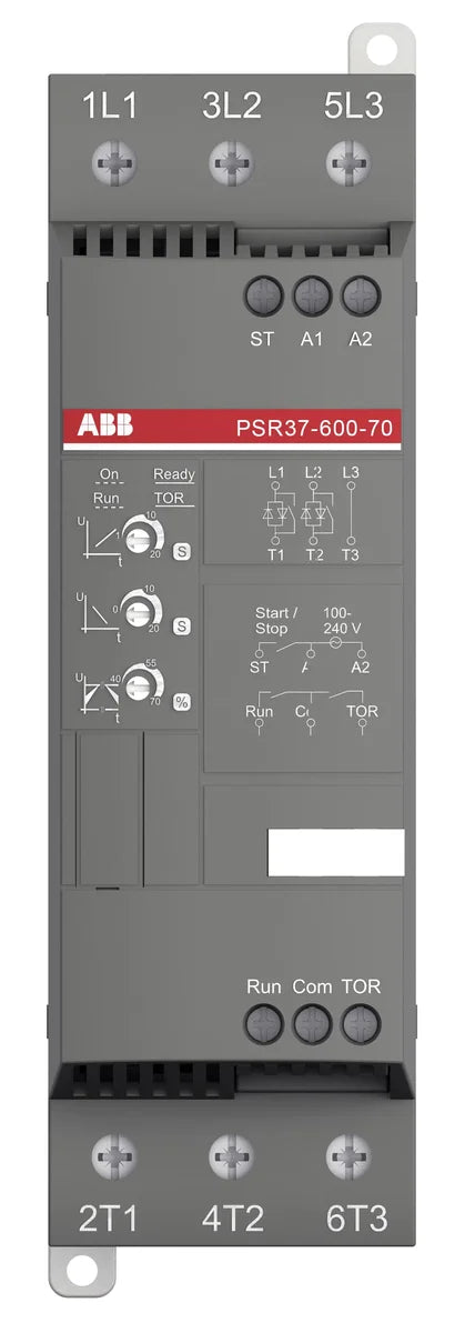 1SFA896110R7000 The ABB 1SFA896110R7000 PSR37-600-70 is a 3-pole soft starter rated for 37A and 208-600V AC. It provides smooth motor acceleration and deceleration for loads up to 18.5kW.