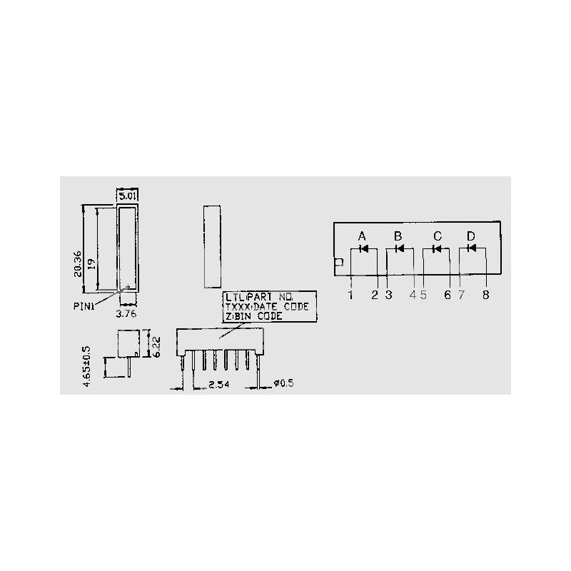 LTL2350HR The LTL2350HR is a diffuse LED bargraph from Taiwan Semiconductor, featuring an 8-pole SIL housing. It is RoHS3 Compliant and has an MSL 1 rating.