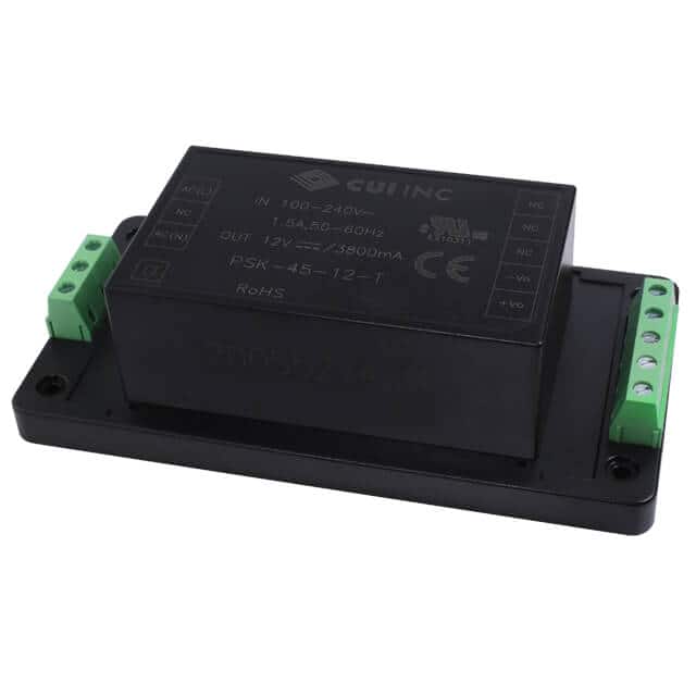 PSK-45-48-T The CUI Inc. PSK-45-48-T is a 45W AC-DC converter featuring a 48V output and universal input voltage range. It offers 87% efficiency and is designed for chassis mounting.