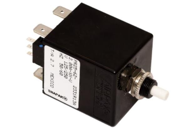 PR21-62-4.00A-70329-1-V The Sensata PR21-62-4.00A-70329-1-V is a 2-pole circuit breaker featuring a 4A current rating and magnetic-hydraulic delay. It is designed for panel mounting and has a push-to-reset actuator.