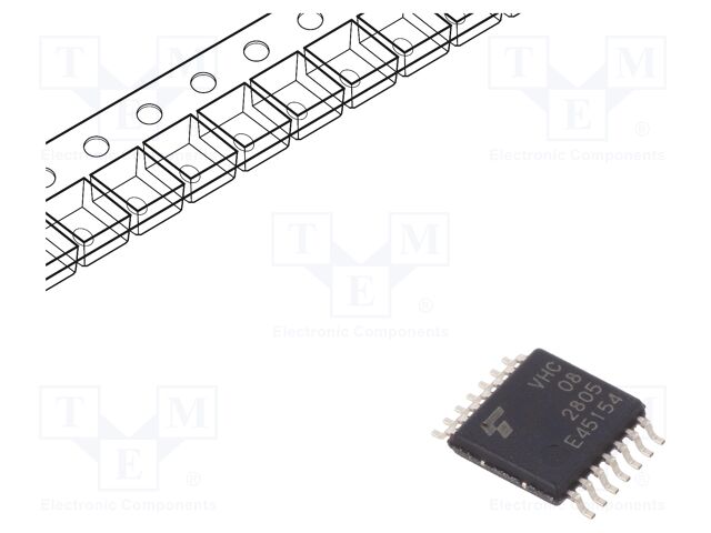 74VHC08FTBJ The Toshiba 74VHC08FTBJ is a digital integrated circuit featuring four 2-input AND gates. It operates within a 2 to 5.5 VDC supply voltage range.