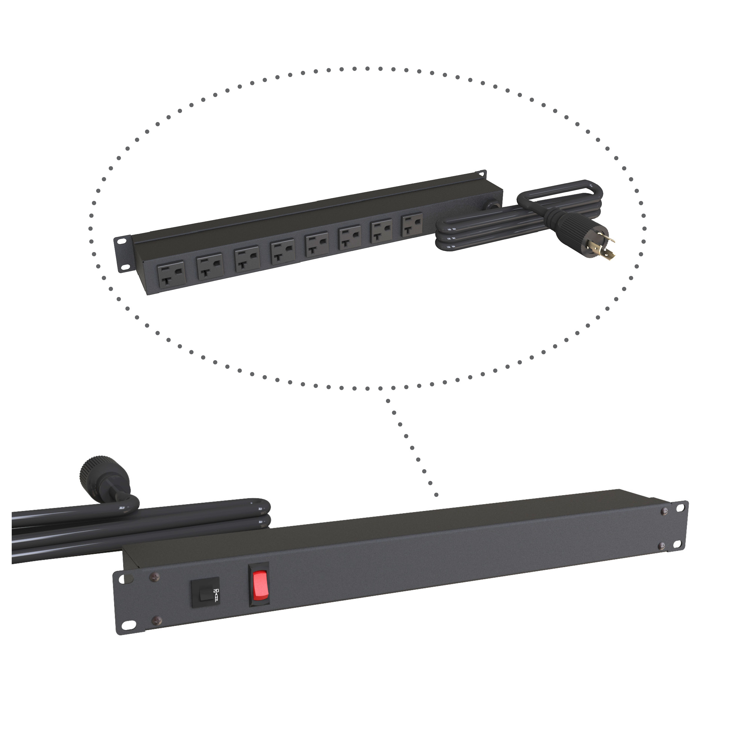 1589H8D1BKRRV The Hammond Manufacturing 1589H8D1BKRRV is a 1U rack mount power distribution unit featuring 8 outlets, a 20A rating, and a 15-foot shielded locking power cord.