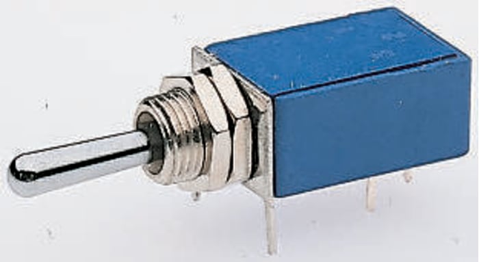 21236NA This APEM Inc. 21236NA is a SPDT On-On toggle switch designed for PCB mounting. It features a 4A contact current rating and a 125V AC voltage rating.