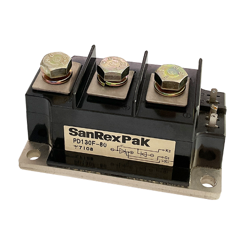 PD130F-80 The SanRex PD130F-80 is a thyristor module designed for rectifier circuits and power control. It features a high current rating suitable for various applications.