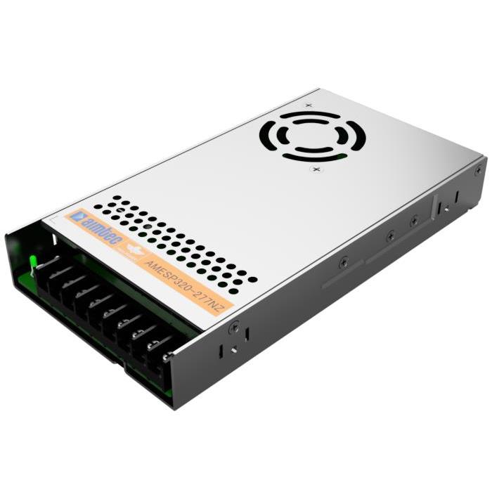 AMESP320-12S277NZ-P The Aimtec AMESP320-12S277NZ-P is an enclosed AC-DC converter providing a 12V output at 320W. It features universal input (85-264 VAC) and 4kV isolation.