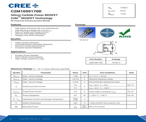 C2M1000170D The Wolfspeed C2M1000170D is an N-channel Silicon Carbide MOSFET designed for high-voltage applications. It features a 1700V drain-source voltage and a continuous drain current of 4.9A.