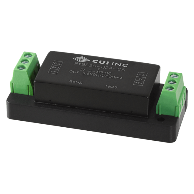 PYBE20-Q48-S24-T The Bel Power Solutions PYBE20-Q48-S24-T is a DC-DC converter with a wide input voltage range of 9-75 VDC and output voltages from 3.3-24 VDC. It offers 1500 VDC isolation and up to 90% efficiency.