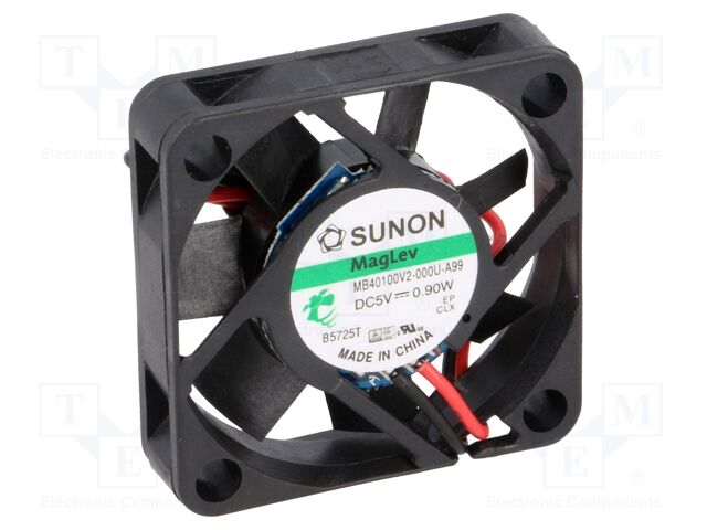 MB40100V2-000U-A99 The SUNON MB40100V2-000U-A99 is a DC axial fan with a 5VDC supply voltage. It measures 40x40x10mm and delivers an airflow of 11.9 m³/h.