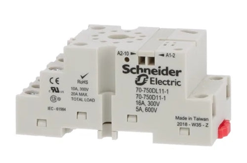 70-750D11-1 The Schneider Electric 70-750D11-1 is a relay base/socket designed for industrial applications. It offers RoHS3 compliance and a Moisture Sensitivity Level of 1.