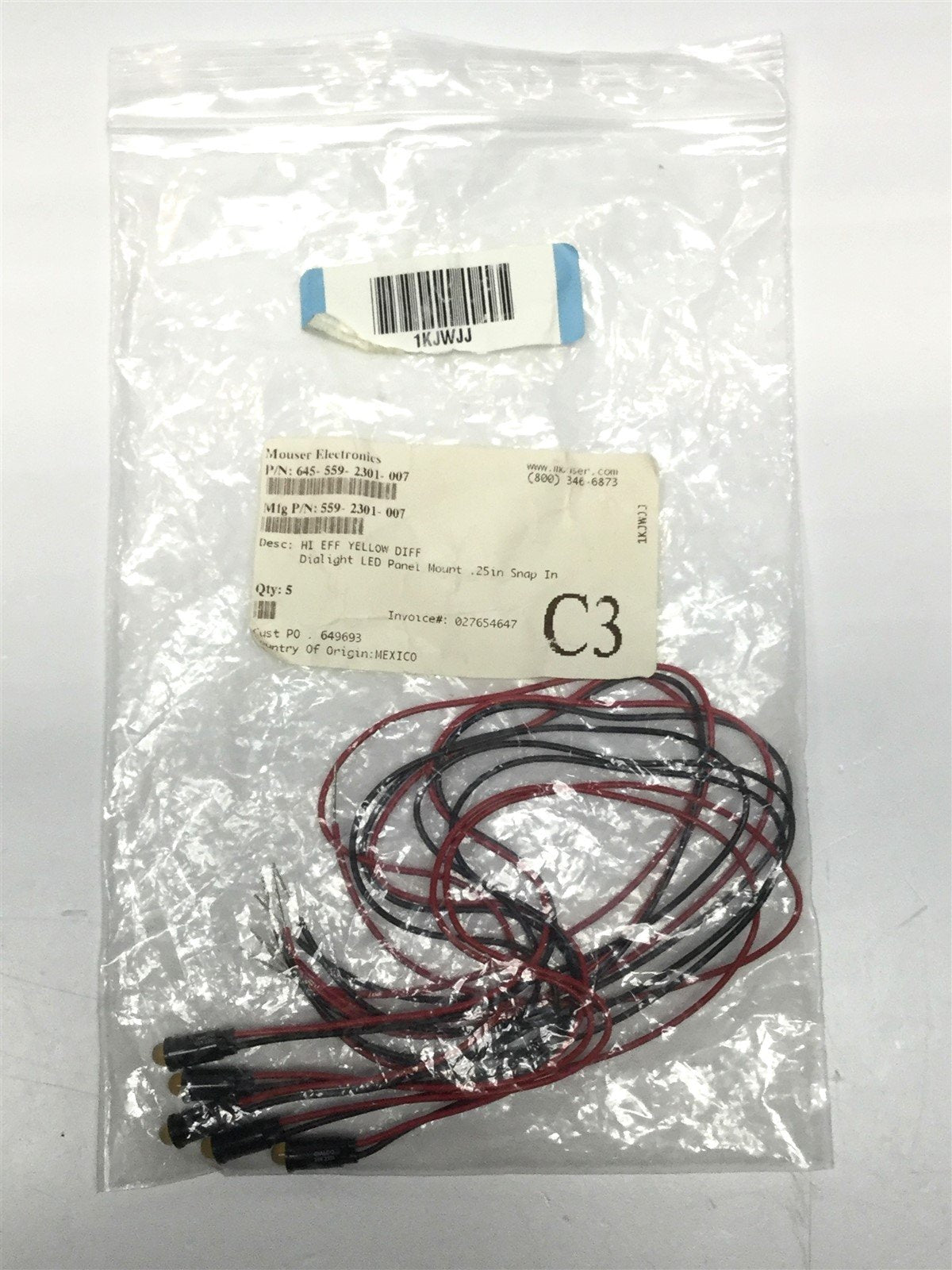 559-2301-007 The Dialight 559-2301-007 is a yellow LED panel mount indicator. It features RoHS3 compliance and an MSL 1 rating.