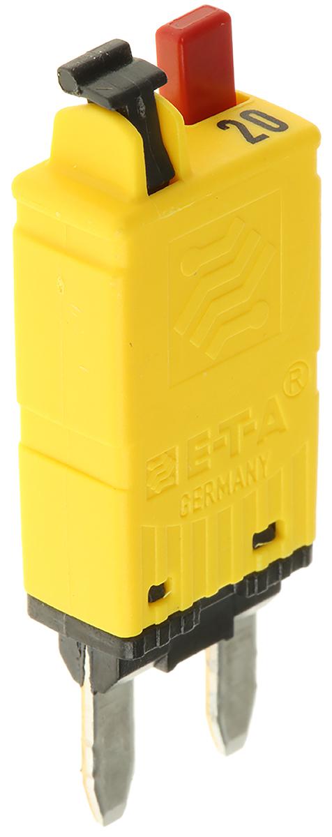 1626-3H-20A The E-T-A 1626-3H-20A is a 1-pole thermal automotive circuit breaker rated for 20A and 29V DC. It features an automatic reset mechanism.