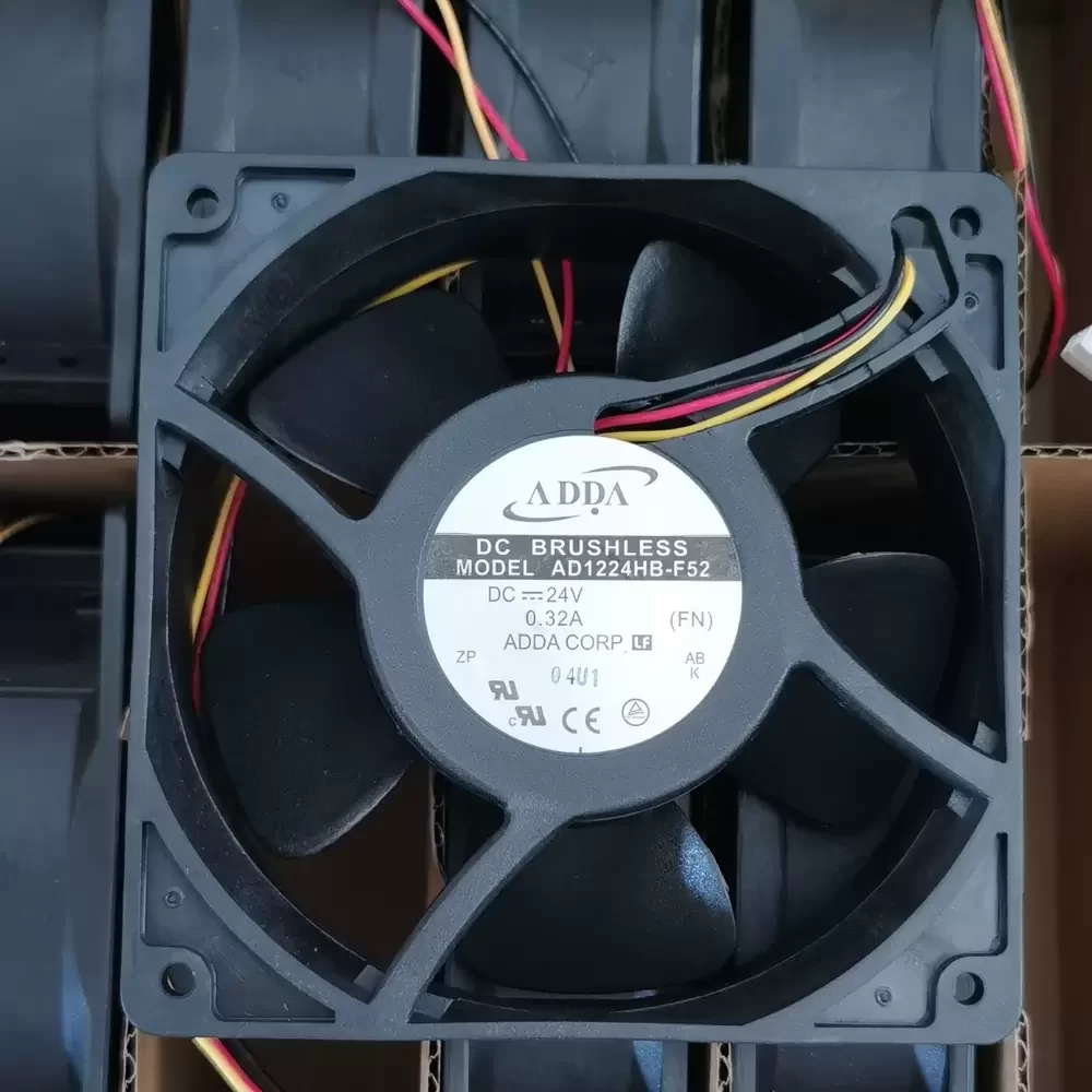 ad1224hb-f52 The ADDA AD1224HB-F52 is a 24VDC axial cooling fan featuring dual ball bearings for extended longevity. It offers a rated speed of 2800 RPM and an airflow of 105 CFM.