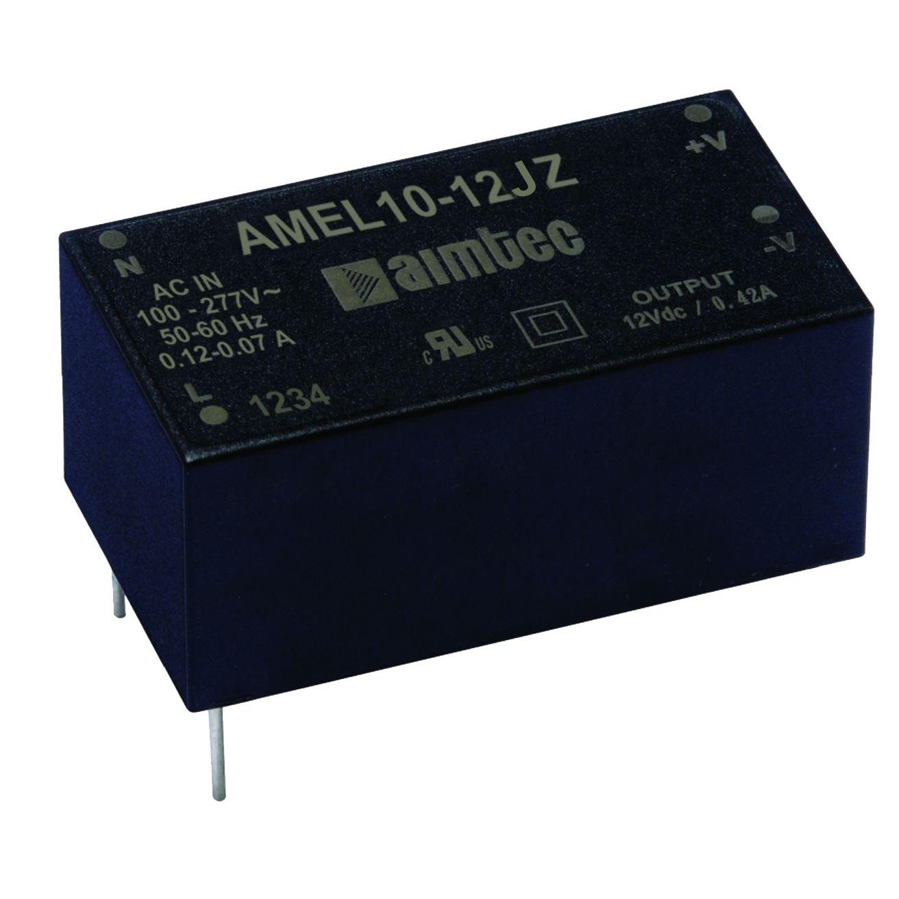 AMEL10-15SJZ The Aimtec AMEL10-15SJZ is an 11W AC/DC converter providing a 15V output. It features universal input and Through Hole mounting.