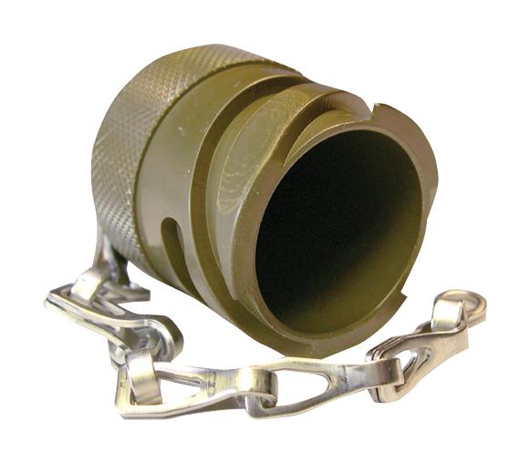 CA121004-6 Protective cap (cover) for MIL-DTL-5015 Plug Style 4 and 6, shell size 18, made of aluminum alloy with attached metal chain.