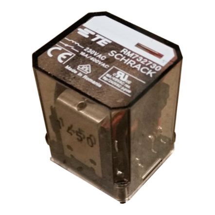 RM732730 The Schrack RM732730 is a power relay featuring 3 Changeover (CO) contacts and a rated current of 16A. It operates with AC coils up to 400V.